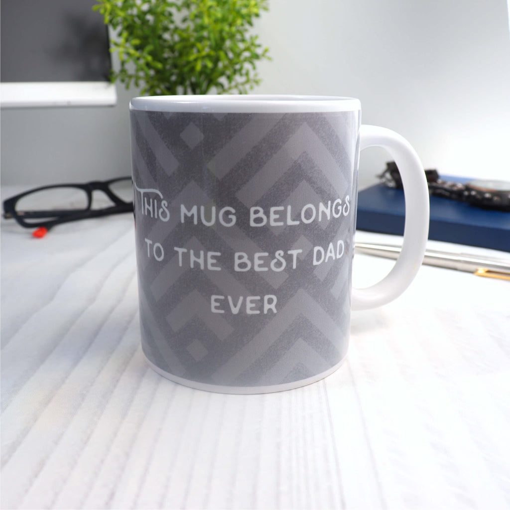 Personalised mug for dad in diamond grey pattern and this mug belongs to the best dad ever text