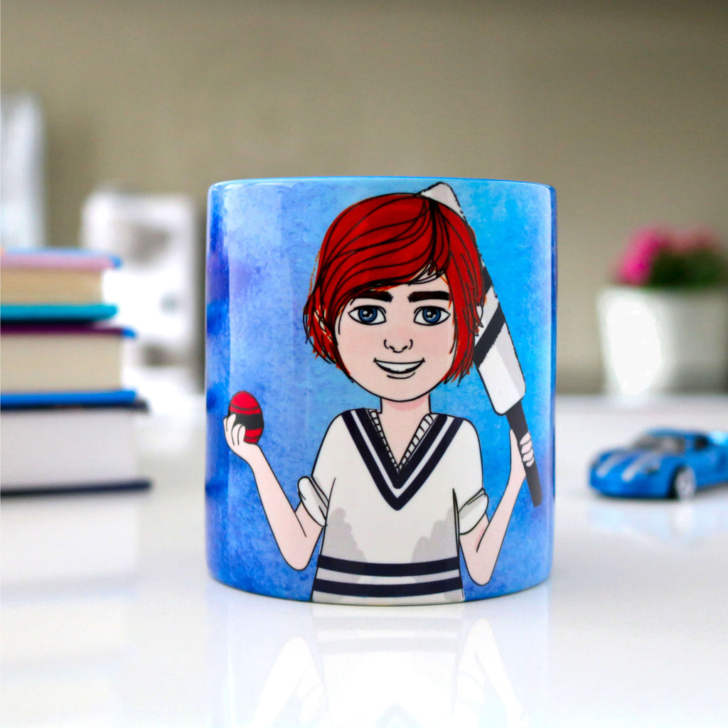 Personalised Mug with customised cartoon in blue pattern